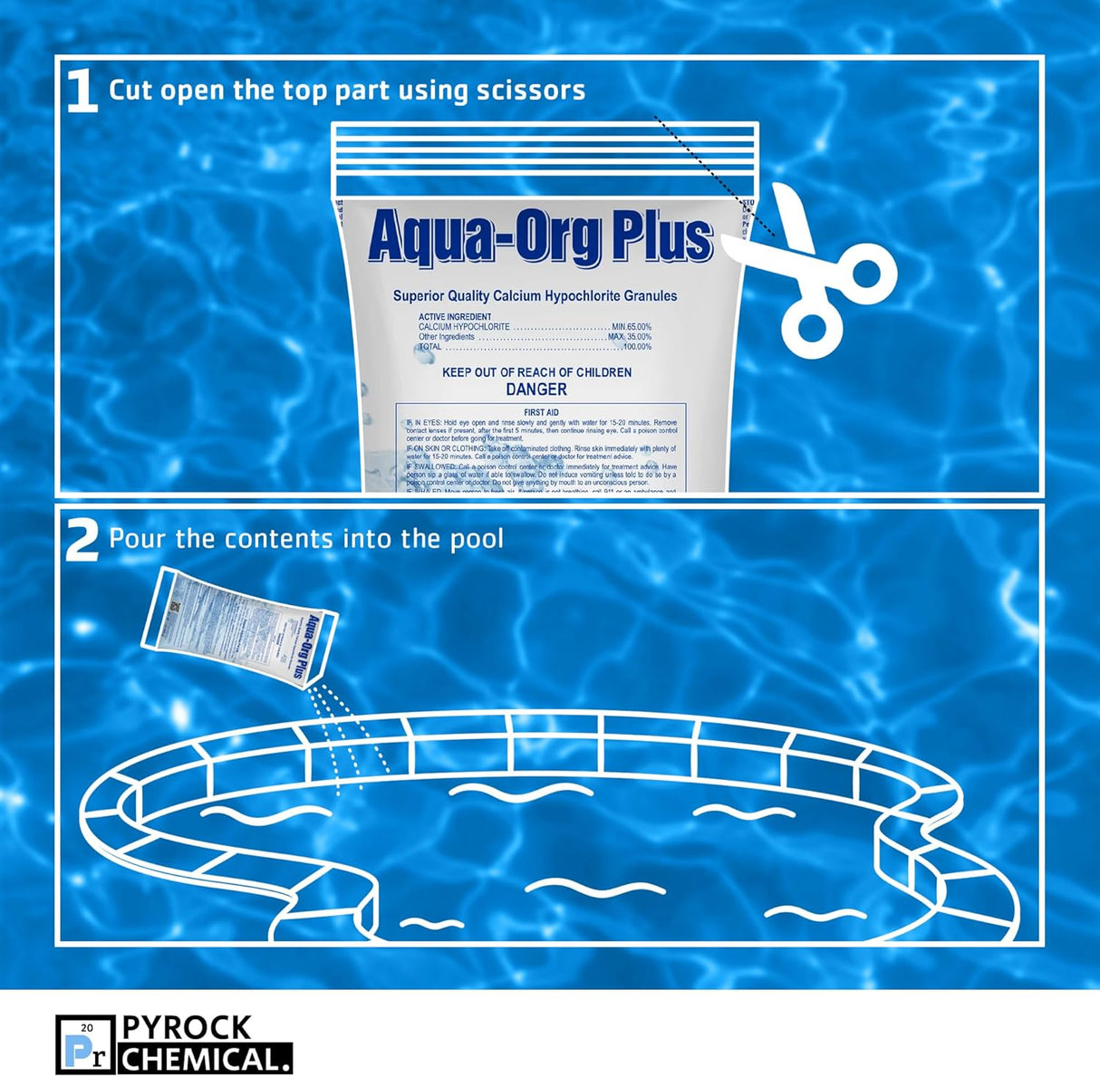 Pool Shock by Aqua Org Plus - 65% Granular Cal Hypo - Swimming Pool Shock for In-Ground, Above Ground, Spas & Hot Tubs 1 LB Bags