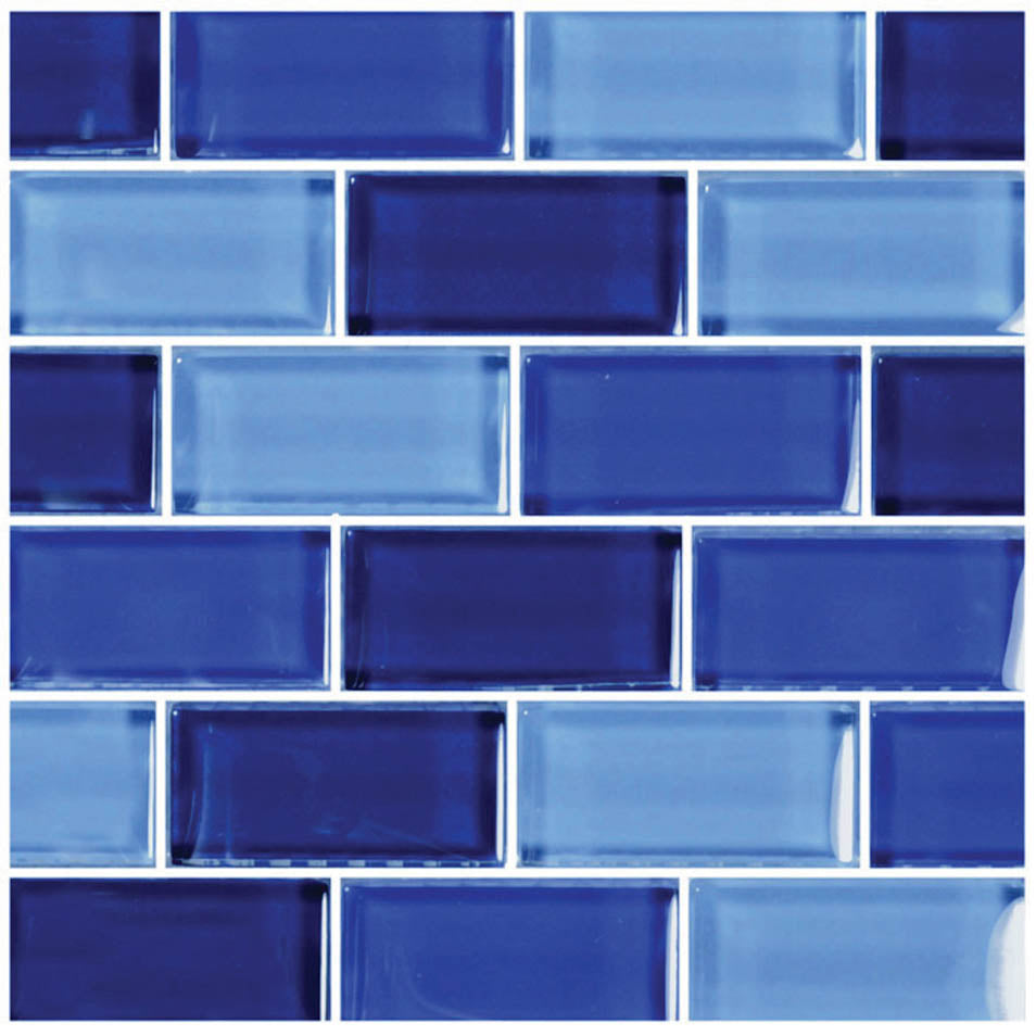 Glass tile cobalt blue blend 1" x 2" - gc82348b2