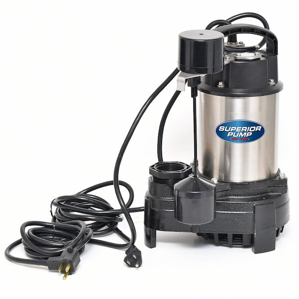 Superior Pump - 1/2 HP Stainless/Cast Iron Sump Pump - Side Discharge w/Tethered Float - 92588